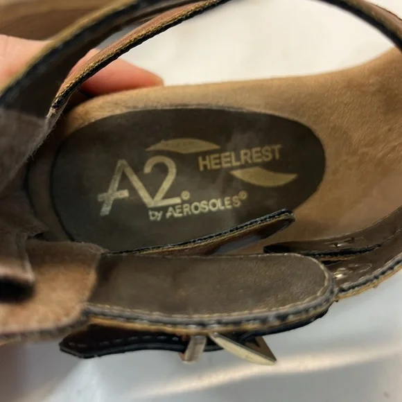 Aerosoles A2 Heelrest Mayflower Wedge Brown Faux Leather Ankle Zip Sandals, 6 - Picture 8 of 11